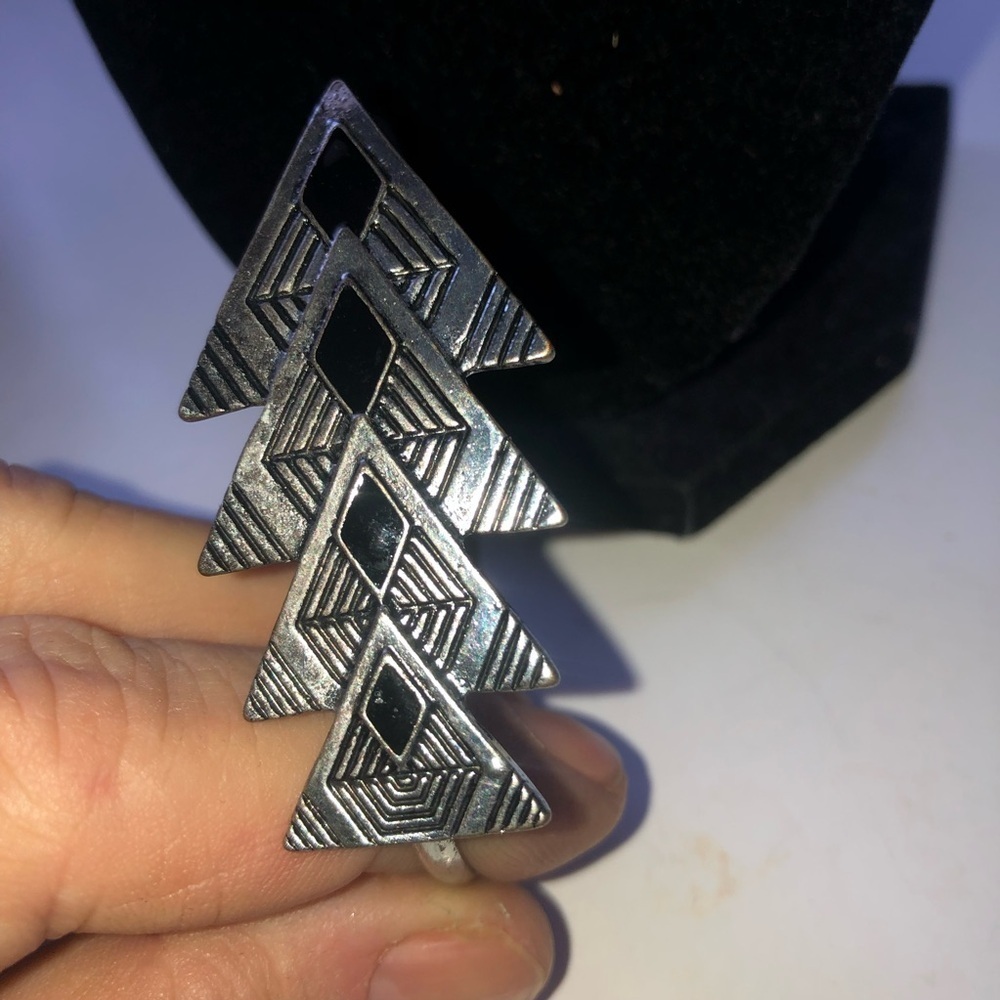 Tribal Silver and Black Triangle bracelet,silver tone southwest cuff bracelet